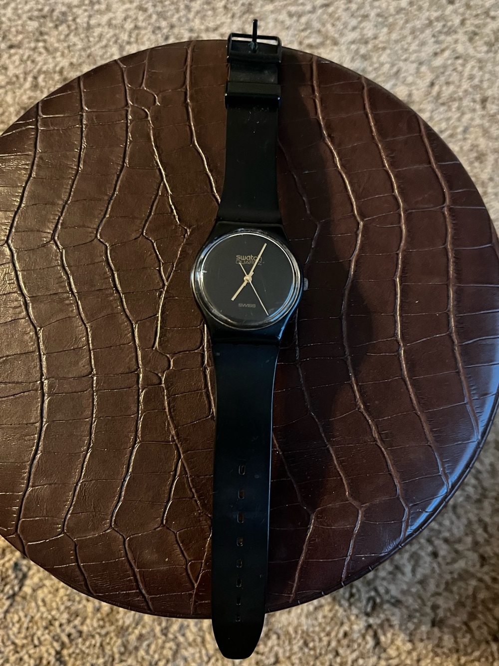Swatch Black Men's Minimalist Analog Watch with Gold Hands